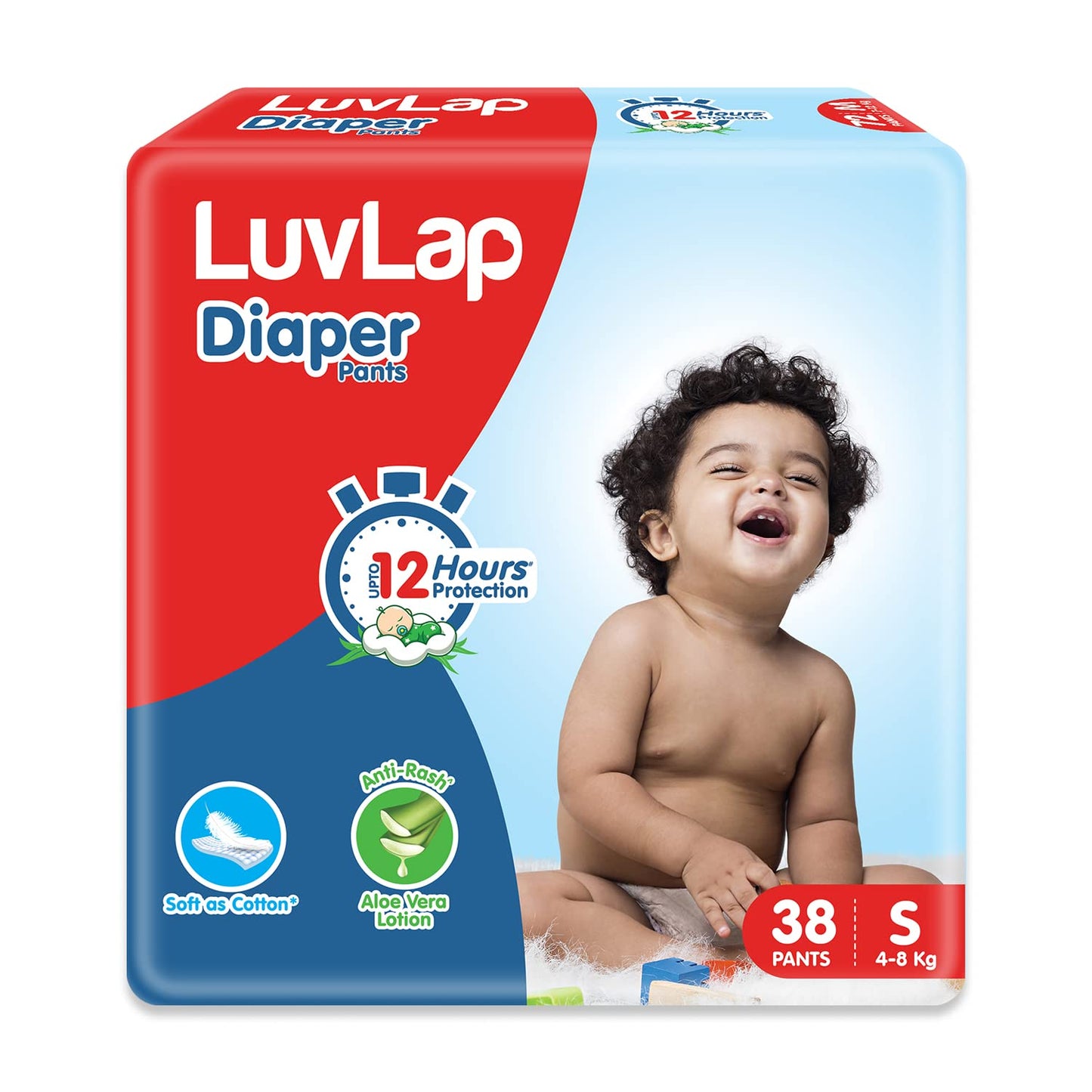 Luvlap Diaper Pants Small (Sm) 4 To 8Kg, 38 Count, Baby Diaper Pants, With Aloe Vera Lotion For Rash Protection, With Upto 12 Ho