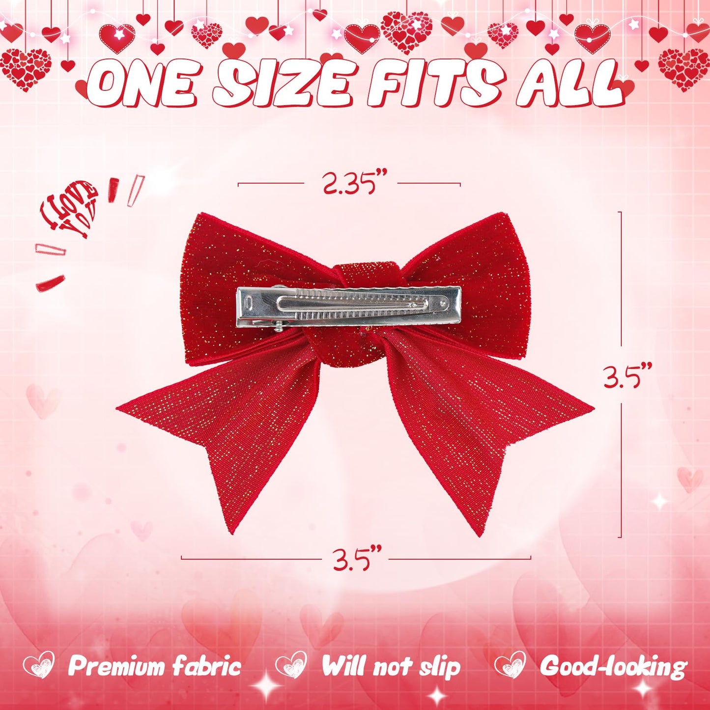 Yanjie Valentines Day Hair Bows Clips Red Hair Clips Valentines Alligator Barrettes Clips Red Velvet Ribbon Hair Accessories Gir