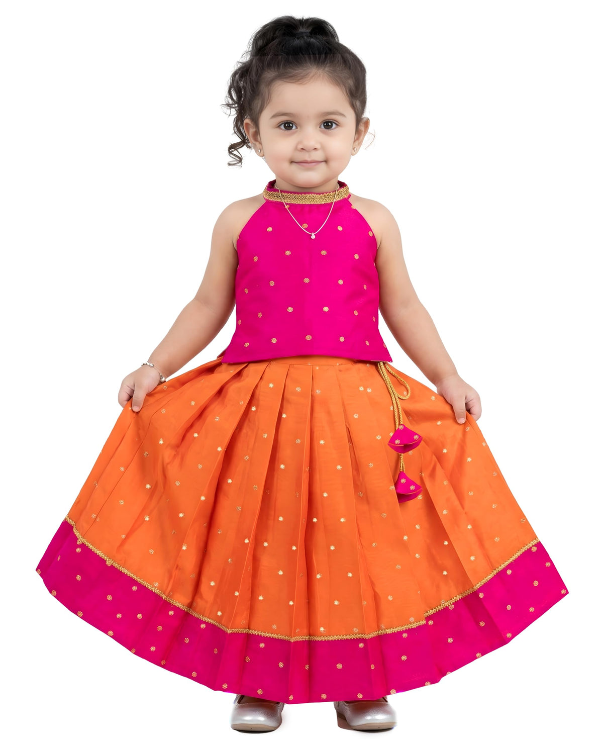 Stanwells Kids Baby Girls Fleared Pattern Dress Sleevless Readymade Ethnic Traditional Full Length Indian Girl Lehnga Choli Set 