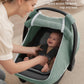 Blissful Diary Baby Car Seat Cover, Extra Large Mesh Window, Breathable Muslin Cotton, Infant Windproof Canopy - Roman Green