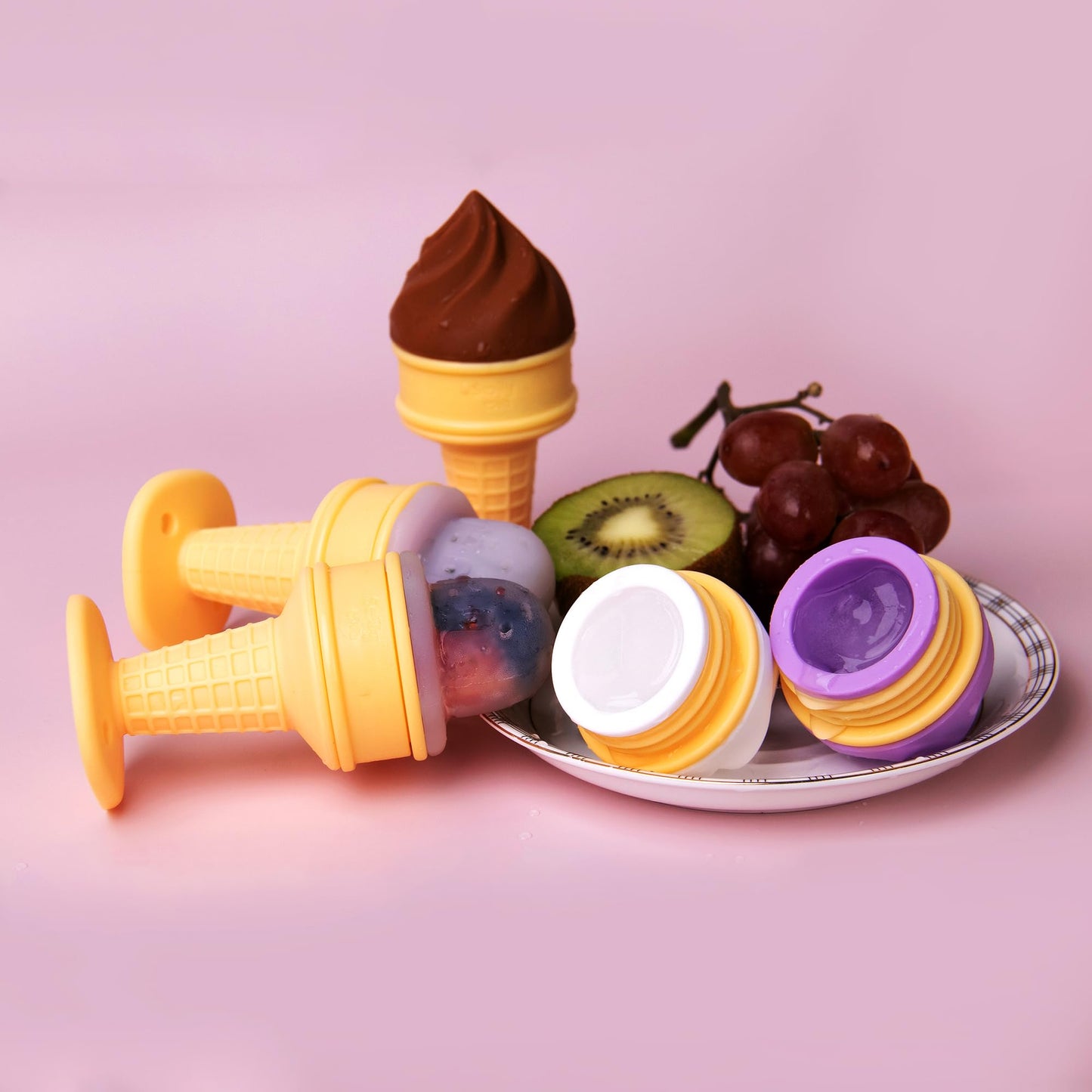 Smily Mia Baby Fruit Food Feeder & Freezer Teether Combo, ICY Bite Ice Cream Teether for Baby Cooling Relief, BPA Free Silicone