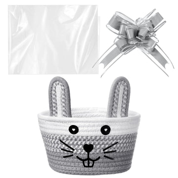 Zopeal Woven Easter Baskets with Gift Bags and Ribbons Empty Bunny Basket with Ears for Gift Wrapping Egg Hunt Storage Cute East