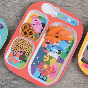 French Bull 11' Kids Everyday Tray - Divided Tray And Spoon Set, Farm Animals (74411)