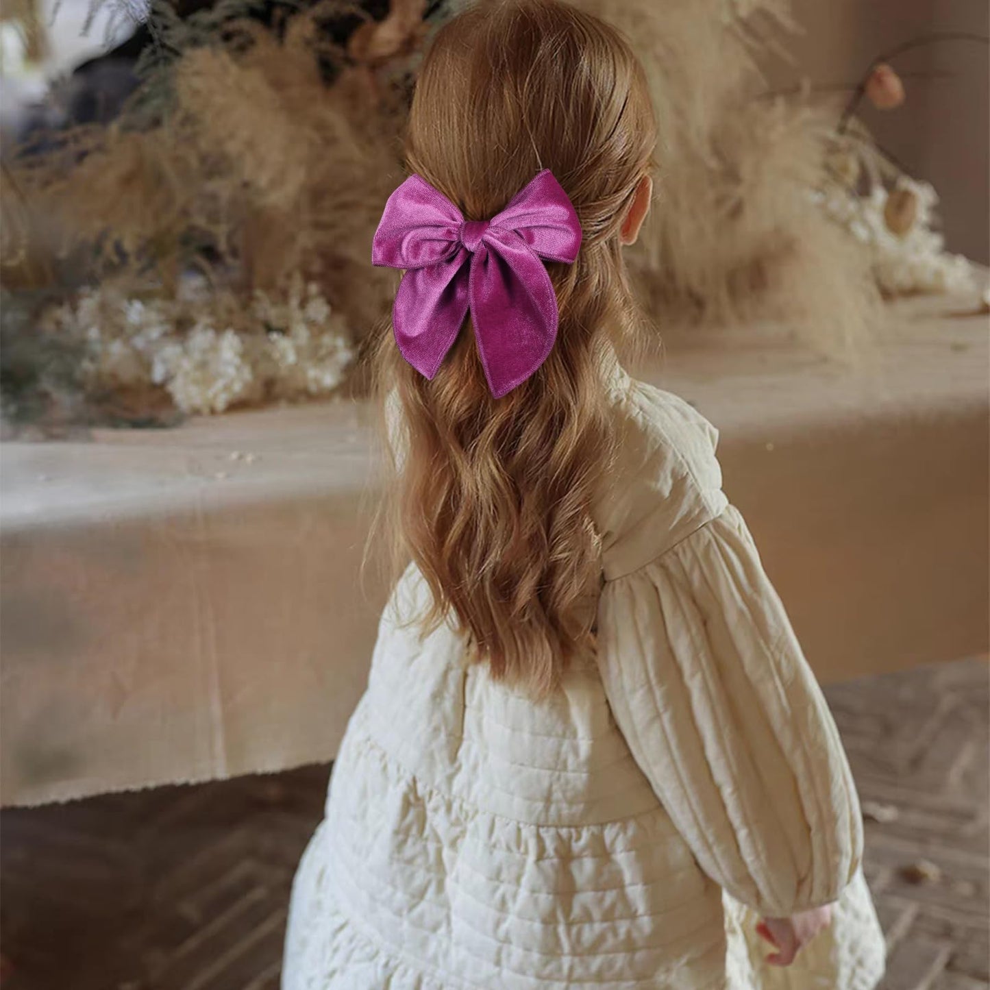 5In Hot Pink Velvet Fable Bow Hair Clip Barrettes Baby Girls Women Large Velvet Ribbon Sailor Bow Alligator Hairpins Birthday Pa