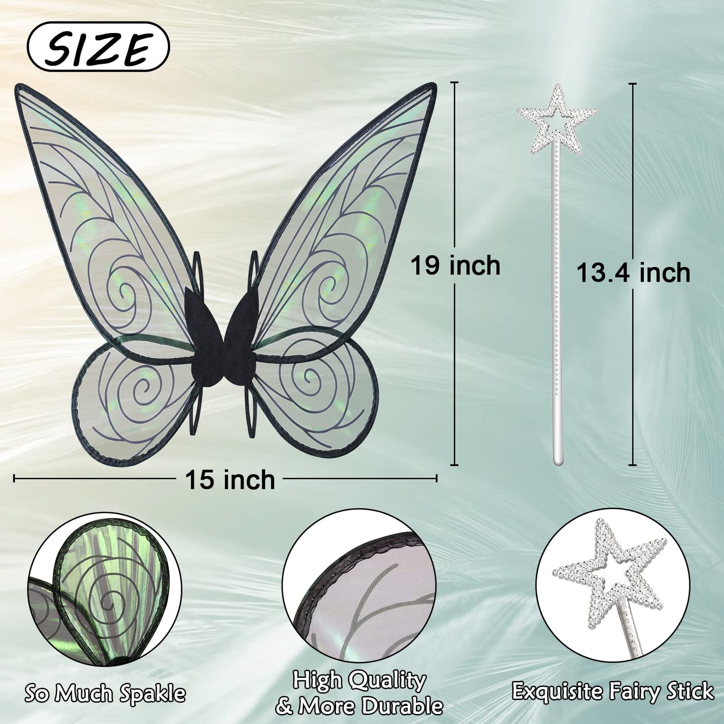 Quescu Fairy Wings For Adults,Butterfly Wings For Girls,Angel Wings,Fairy Costume For Women Halloween Dress Up Party Favor (Blac