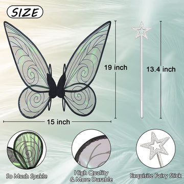 Quescu Fairy Wings For Adults,Butterfly Wings For Girls,Angel Wings,Fairy Costume For Women Halloween Dress Up Party Favor (Blac