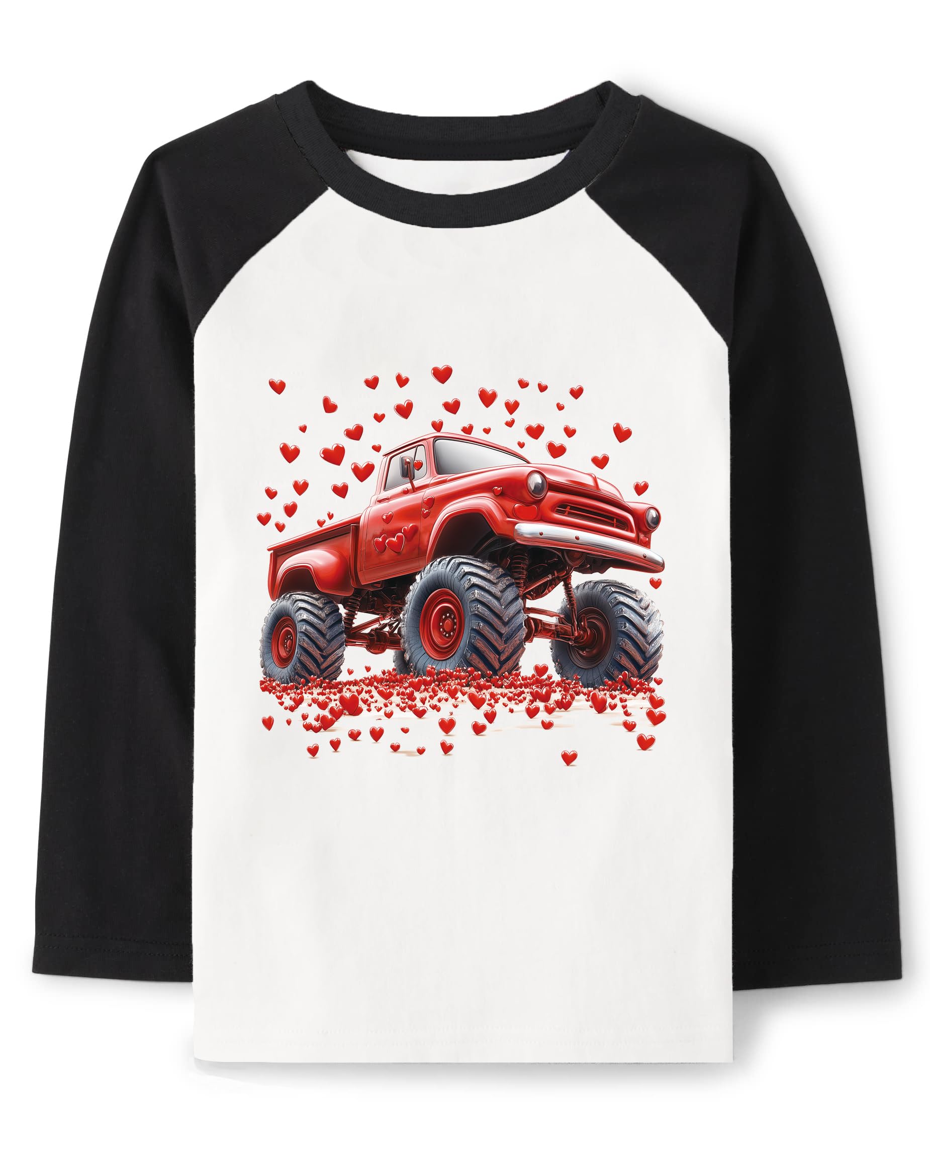 Valentine Shirts Toddler Boys Girls Raglan Long Sleeve Tees Kids Love Heart Truck Black Tops 7 Years