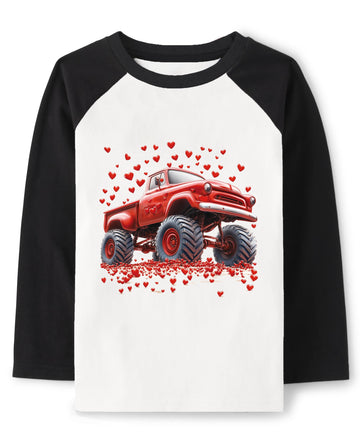 Valentine Shirts Toddler Boys Girls Raglan Long Sleeve Tees Kids Love Heart Truck Black Tops 7 Years
