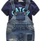 Cute Baby Boys Clothes Toddler Jeans Romper Set Wit H Blue Letters Printed Short Sleeve T-Shirt Blue 95