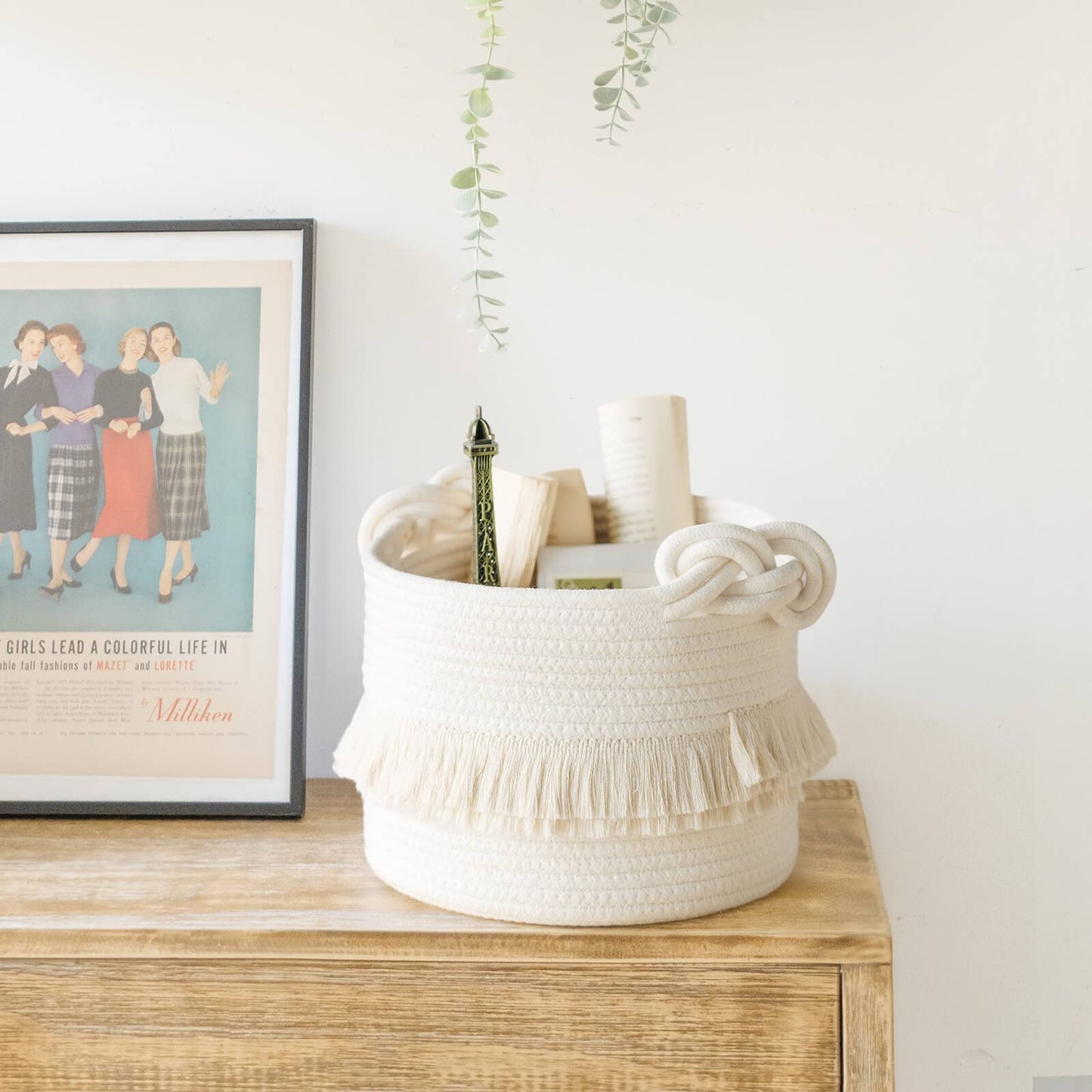 Cherrynow Small Woven Storage Baskets Cotton Rope Decorative Hamper For Diaper, Blankets, Magazine And Keys, Cute Tassel Nursery