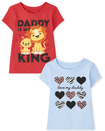 The Children'S Place Baby Toddler Girls Short Sleeve Graphic T-Shirt 2-Pack, Love My Daddy/Daddy Is My King, 5T