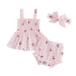Thorn Tree Infant Girl Clothes Baby Outfits Sleeveless Strap Dress Tops Bloomer Shorts Bow Headband 3Pcs Summer Outfit (Pink, 3-