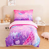 ZRNBAST 4 Pcs Toddler Bedding Set for Girls Mermaid Print Toddler Comforter Set Pink Purple Gradient Glitter Bedding Set with Sh
