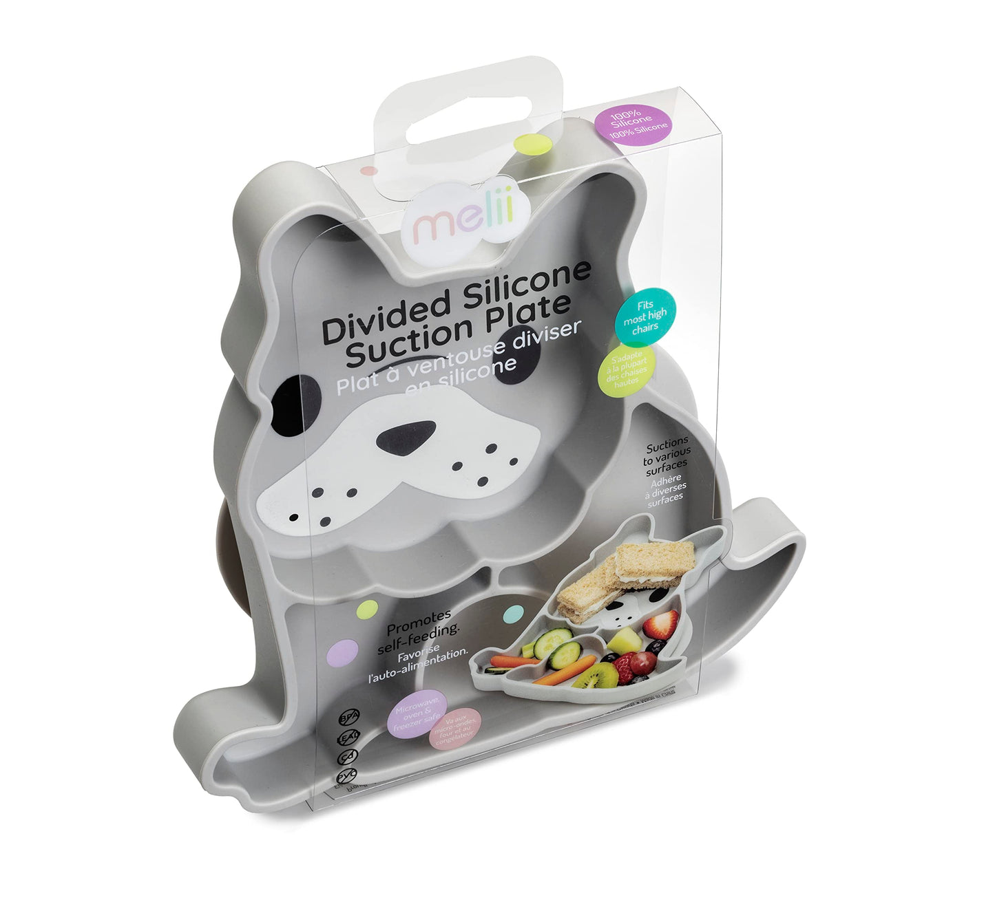 Melii Divided Silicone Suction Plate - 100% Silicone, For Baby + Toddlers - Bpa Free, Dishwasher & Microwave Safe (Bulldog)