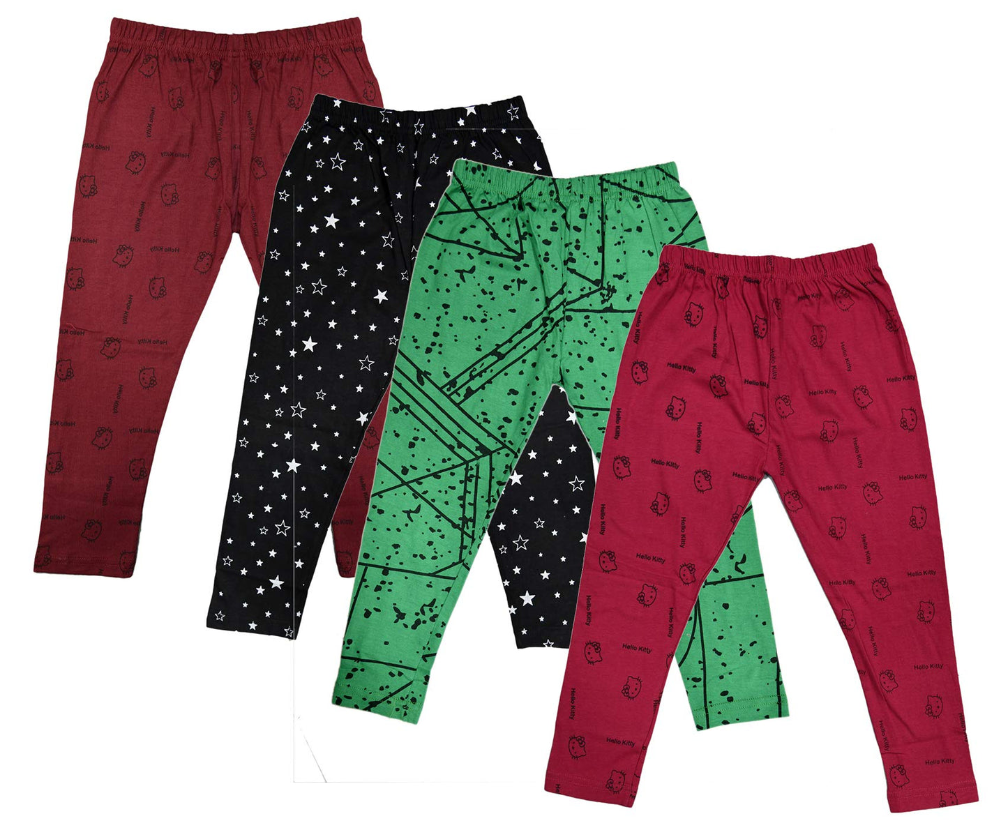 IndiWeaves Girls Combo Pack of Cotton Printed Capri (Brown/Black/Green/Maroon_1314 Years) Pack of 4