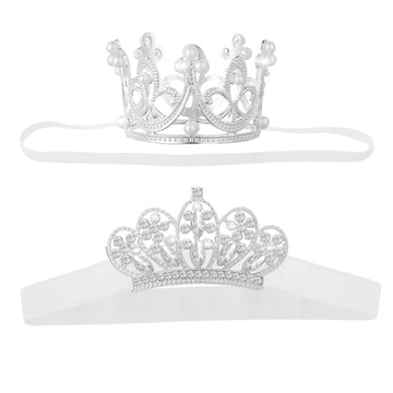 Abeillo 2 Pieces Baby Crown Baby Crystal Princess Tiaras Newborn Photography Props Children Headband Infant Elastic Hair Band Cr