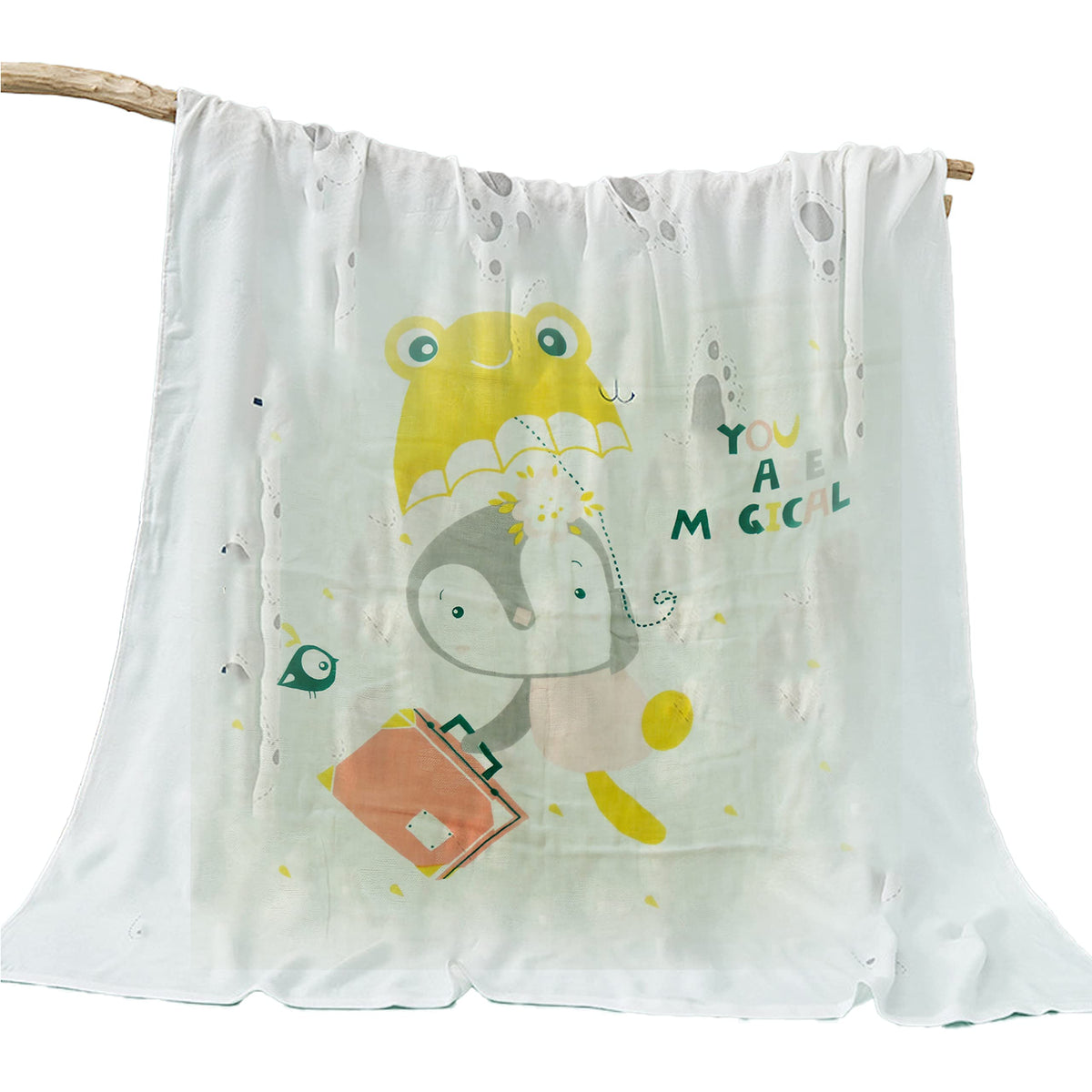 BEMBIKA Bamboo Muslin Blanket Baby 110X110 Cm Stroller Blanket Receiving Blanket for Newborn Unisex Baby (Pure Bamboo Bag Pengui