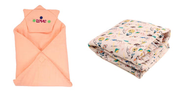 CTMKIDS Baby Wrap with Cap for Kids 74x74 cm  Peach & Single Baby Wrap with Cap for Kids 74x74 cm  Blue