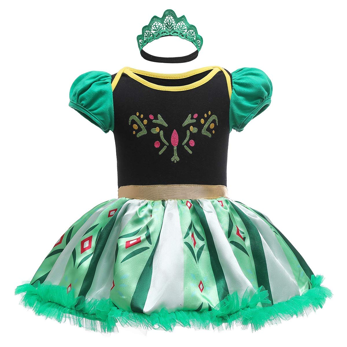 NEWEPIE Baby Girls Anna Princess Costume Halloween Outifts Birthday Romper Tutu Dress w/Headband