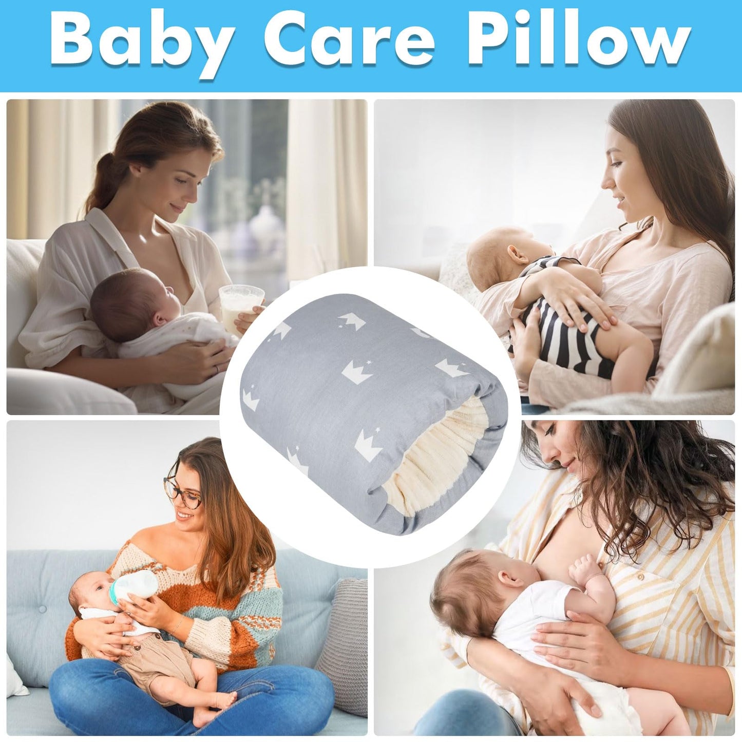 Povkufii Baby Nursing Arm Breastfeeding Pillow Adjustable Nursing Pillow Soft Nursing Arm Pillow Baby Feeding Pillow(Grey Crown)