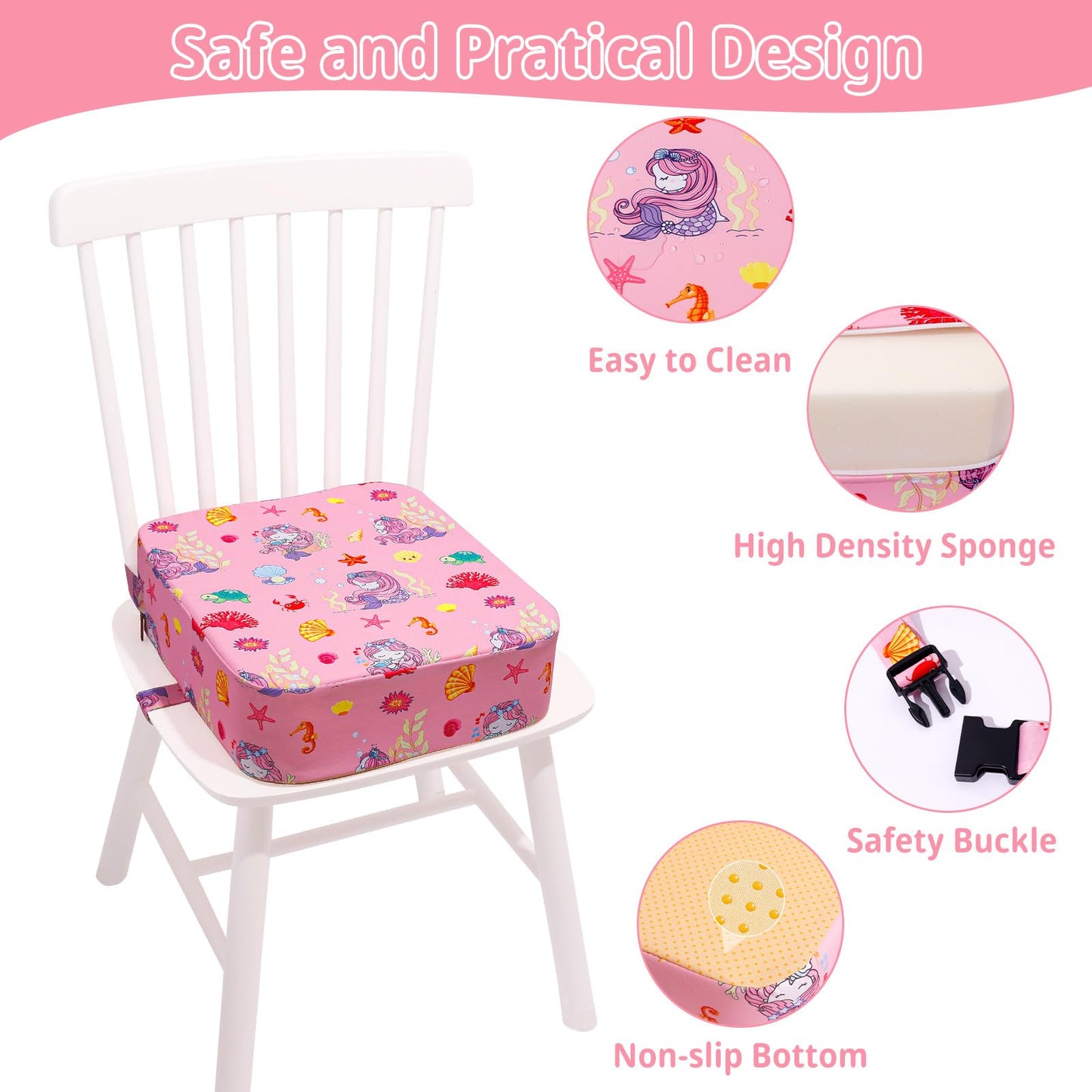 Totidyh Toddler Booster Seat For Kitchen Chair, Non-Slip Kids Dining Table Booster Seat With Adjustable Safer Straps, Portable B