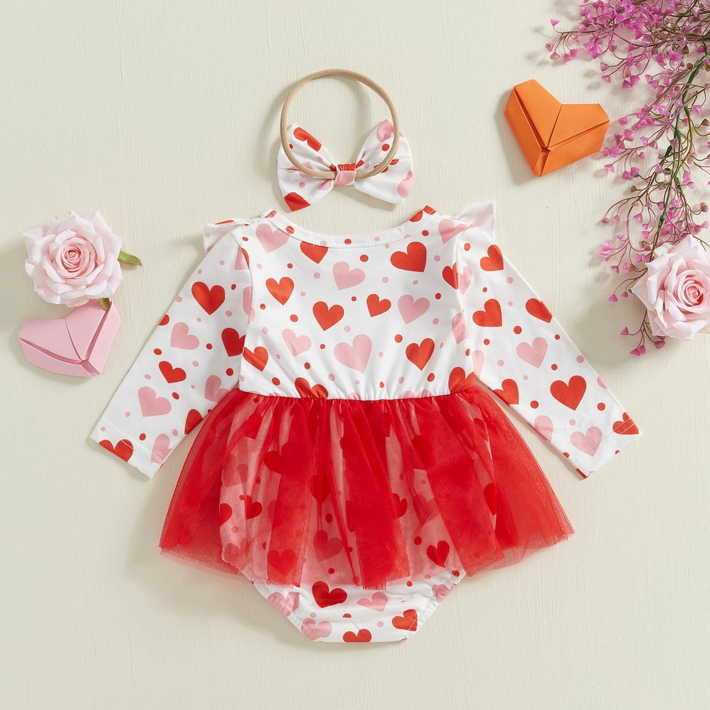 Ayalinggo Baby Girl Valentines Outfit Love Heart Valentine Romper Dress Long Sleeve Onesie Newborn Valentines Day Clothes (Red H