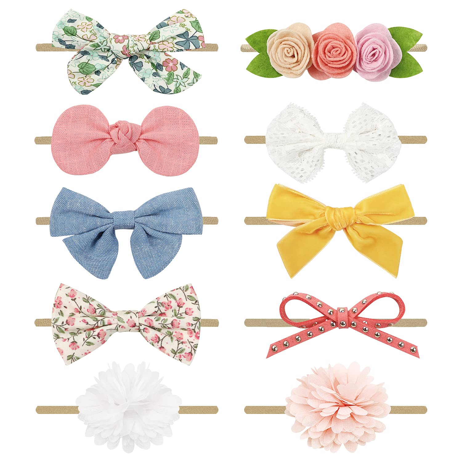 Dreshow Bqubo Baby Girl Bows And Headbands Soft Nylon Hairbands Elastics Handmade Girls Flower Hair Accessories For Newborn Infa