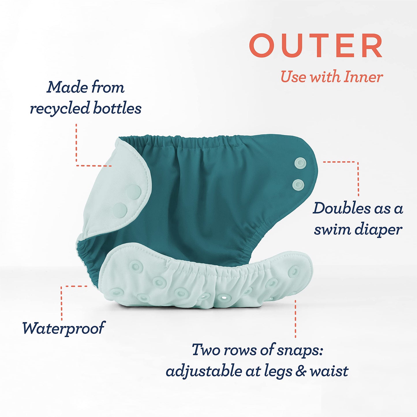 Esembly Cloth Diaper Bundle Set - 3 Organic Cotton Absorbent Inners and 1 Waterproof Outer Diaper Cover - Reusable, Washable, Sn