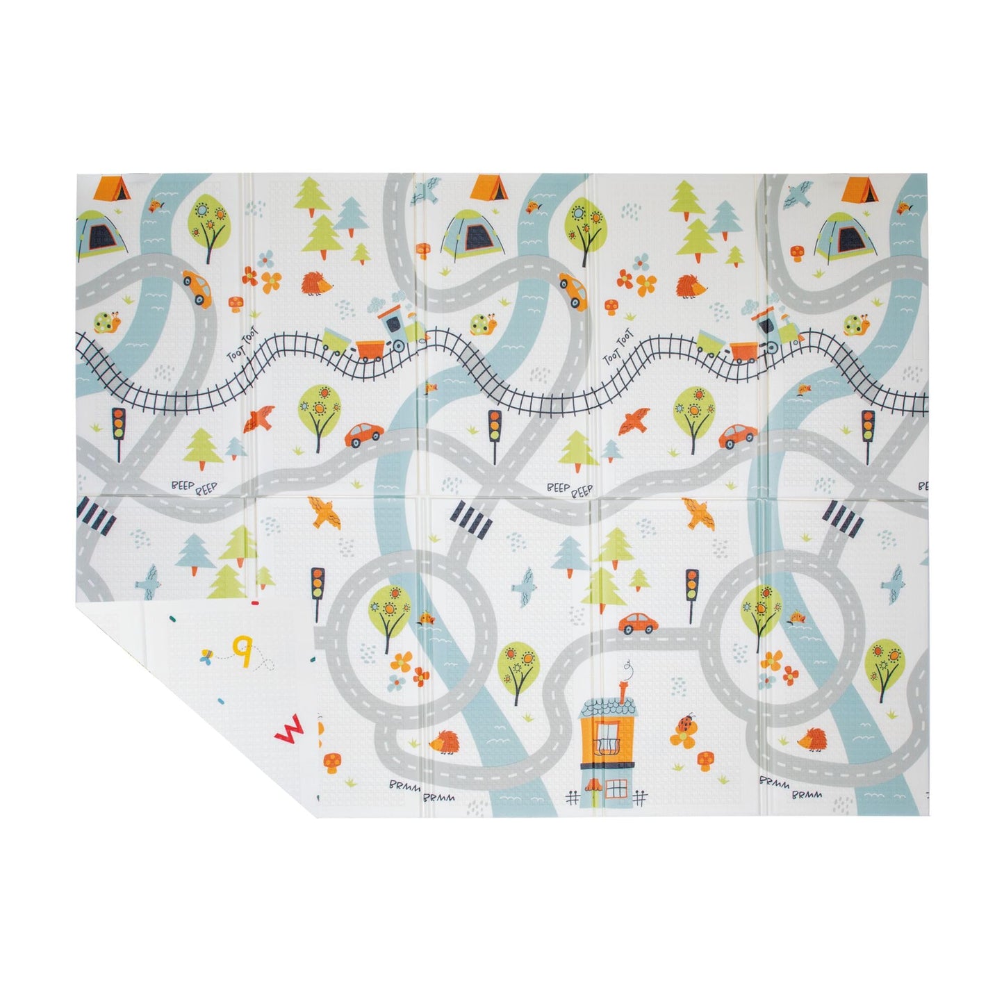 Nuby Reversible Baby Floor Mat - Foldable and Lightweight Foam Infant Play Mat - 77 x 58 - Easy Storage and Travel - Car Tracks/
