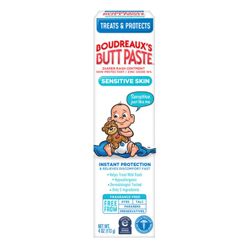 Boudreaux'S Butt Paste For Sensitive Skin Diaper Rash Cream, Ointment For Baby, 4 Oz Tube