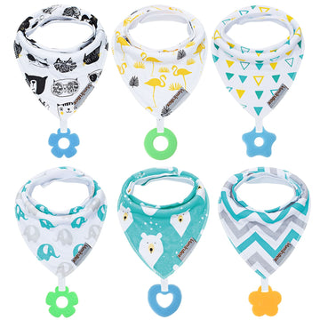 Vuminbox Baby Bandana Drool Bibs 6-Pack And Teething Toys 6-Pack Made With 100% Organic Cotton, Absorbent And Soft Unisex (6-Pac