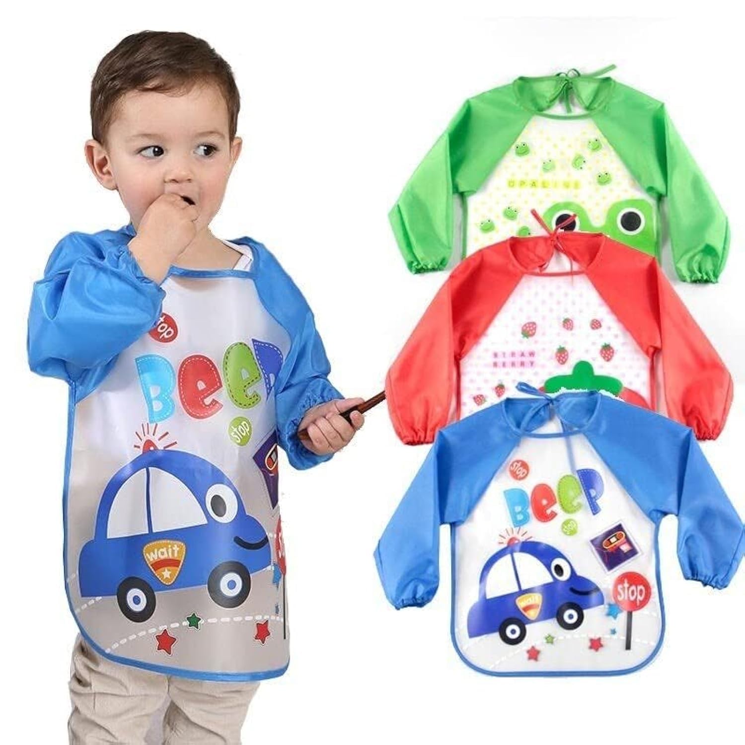 Babygo Long Sleeve Baby Bibs | Washable Waterproof Feeding Smocks For Toddlers 624 Months, FullSleeve Apron Bibs, Durable, Eas