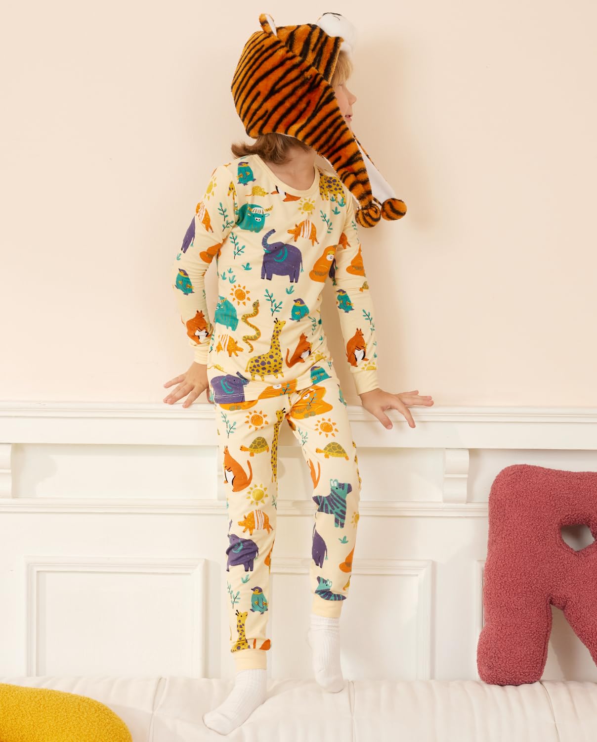 Babee Reshinee Bamboo Viscose Toddler Animal Pajamas Boys Girls Kids Baby 2Pcs Long-Sleeve Pyjamas Set 2-3T Snug Fit Sleepwear P
