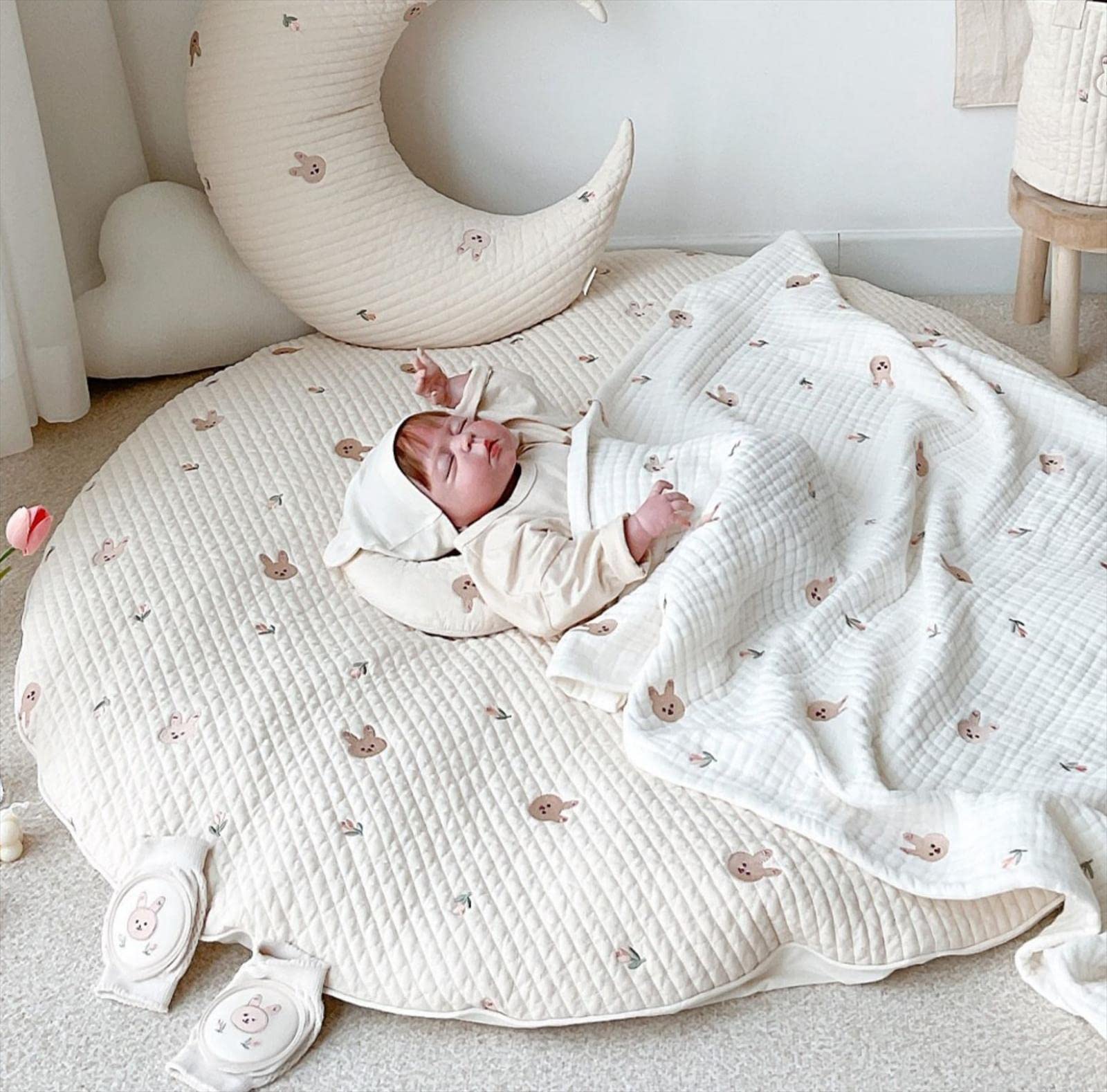 Baby Play Mats, 33.5' Cotton Embroidered Crawling Mat, Detachable Washable Floor Mat Soft Kids Room Decor Rug Gym Nursery Area