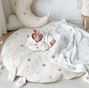 Baby Play Mats, 33.5' Cotton Embroidered Crawling Mat, Detachable Washable Floor Mat Soft Kids Room Decor Rug Gym Nursery Area
