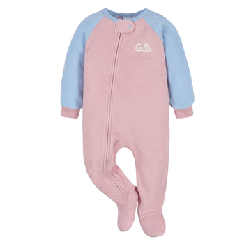 Gerber Baby Girls Toddler Loose Fit Flame Resistant Fleece Footed Pajamas 2-Pack Cutie Blue 4T