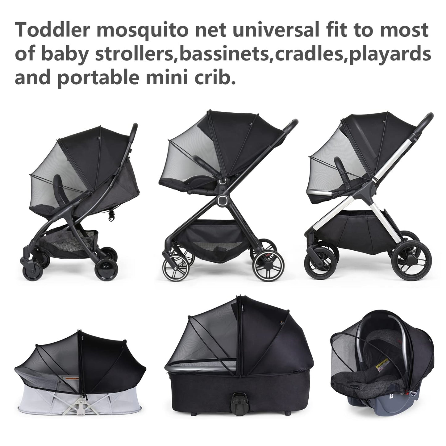Beberoad Love Universal Stroller Sunshade And Mosquito Net, 2-In-1 Uv Protection Tent Cover With 2-Way Zipper For Stroller (Blac