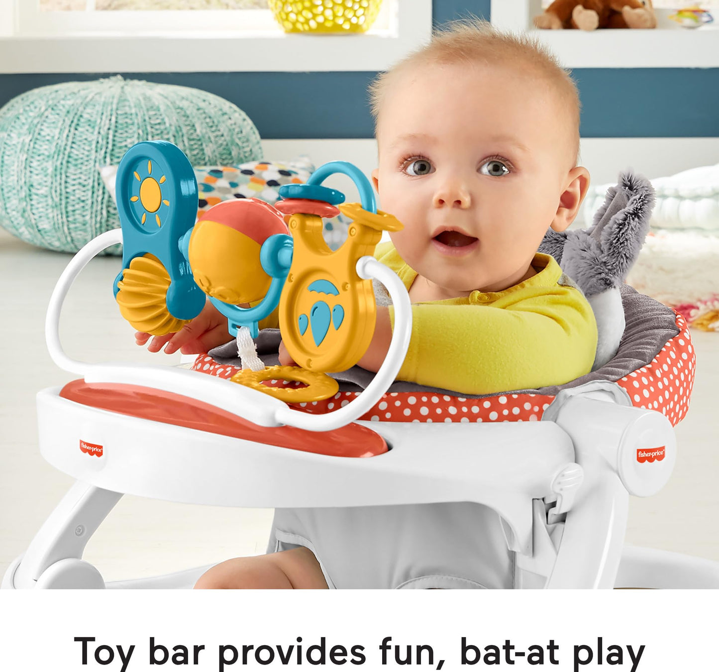Fisher-Price Portable Baby Chair Premium Sit-Me-Up Floor Seat With Snack Tray, Toy Bar & Plush Washable Seat Pad, Peek-A-Boo Fox