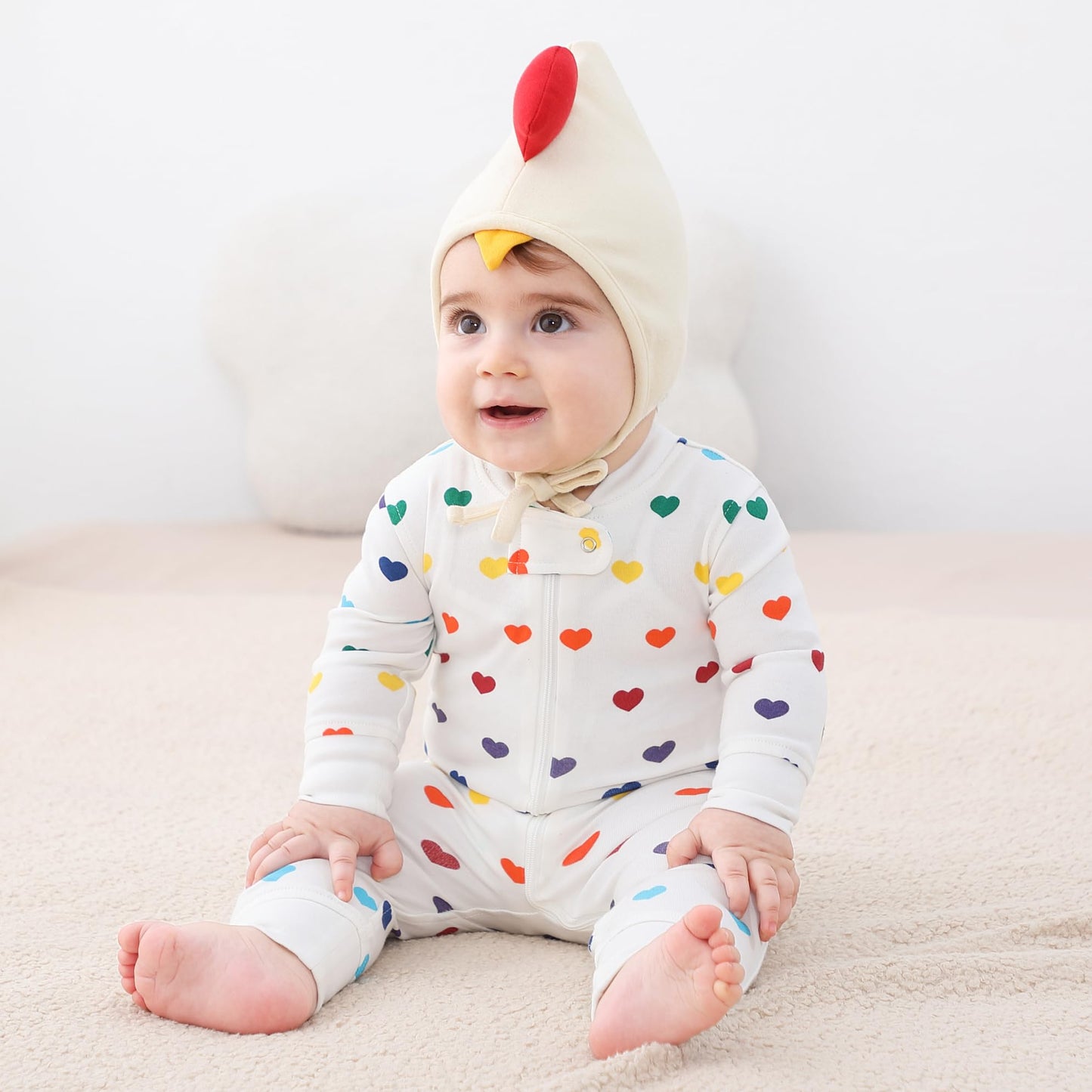 Owlivia Organic Cotton Baby Boy Girl Zip Up Sleep N Play, Footless, Long Sleeve(12-18 Months, Rainbow Hearts)