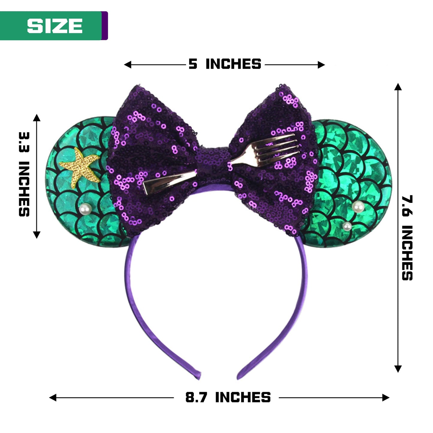 Mado Mermaid Mouse Ears Headband - Princess Hair Accessory For Women, Girls, And Kids (Mermaid Headband, Pearlized Mermaid Green