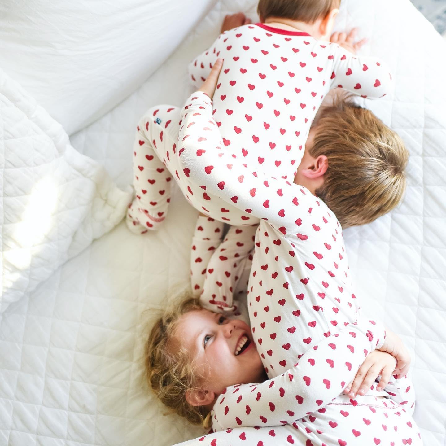 Kickee Full Of Hearts Two Piece Pajamas Set, Long Sleeve, Long Pants, Snug Fit Pajamas (Natural Hearts - 6 Years)