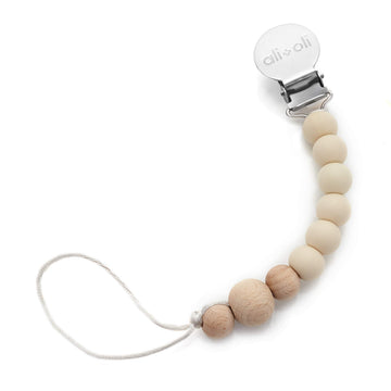 Ali+Oli Silicone Pacifier Clip for Baby (Taupe Wood) 100% Food-Grade BPA Free Newborn Pacifier Holder Infant Binky Clip for Baby
