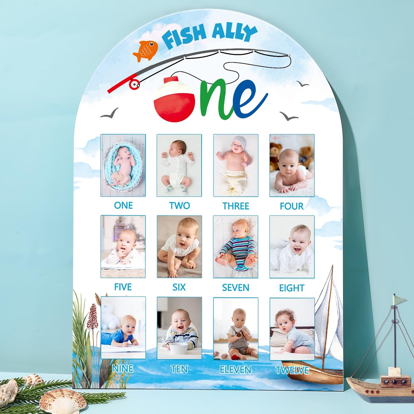 My First Year Photo Board Fish Ally One Photo Board Fishing One Year Birthday Party Decorations First Year Picture Frame 12 Mont