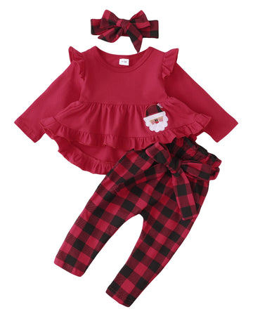 Kucnuzki 18-24 Months Girl Clothing Baby Christmas Outfit Toddler Girl Clothes Cute Little Girl Outfit Baby Ruffle Red Shirt Top