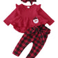 Kucnuzki 2T-3T Girls Clothes Toddler Girl Christmas Outfit Cute Stuff Long Sleeve Maroon Ruffle Tops Shirt Plaid Pants Set For 2