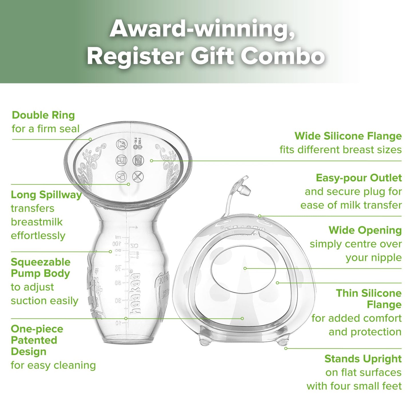 Haakaa Manual Breast Pump For Breastfeeding 4Oz/100Ml And Ladybug Milk Collector 2.5Oz/75Ml Combo, Food-Grade Silicone
