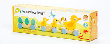 Tender Leaf Toys - Pull Along Ducks - Classic Wooden Pull Along Toy - 9pc Duck Family Set with 1 Mother Duck, 2 Baby Ducks, 3 Eg