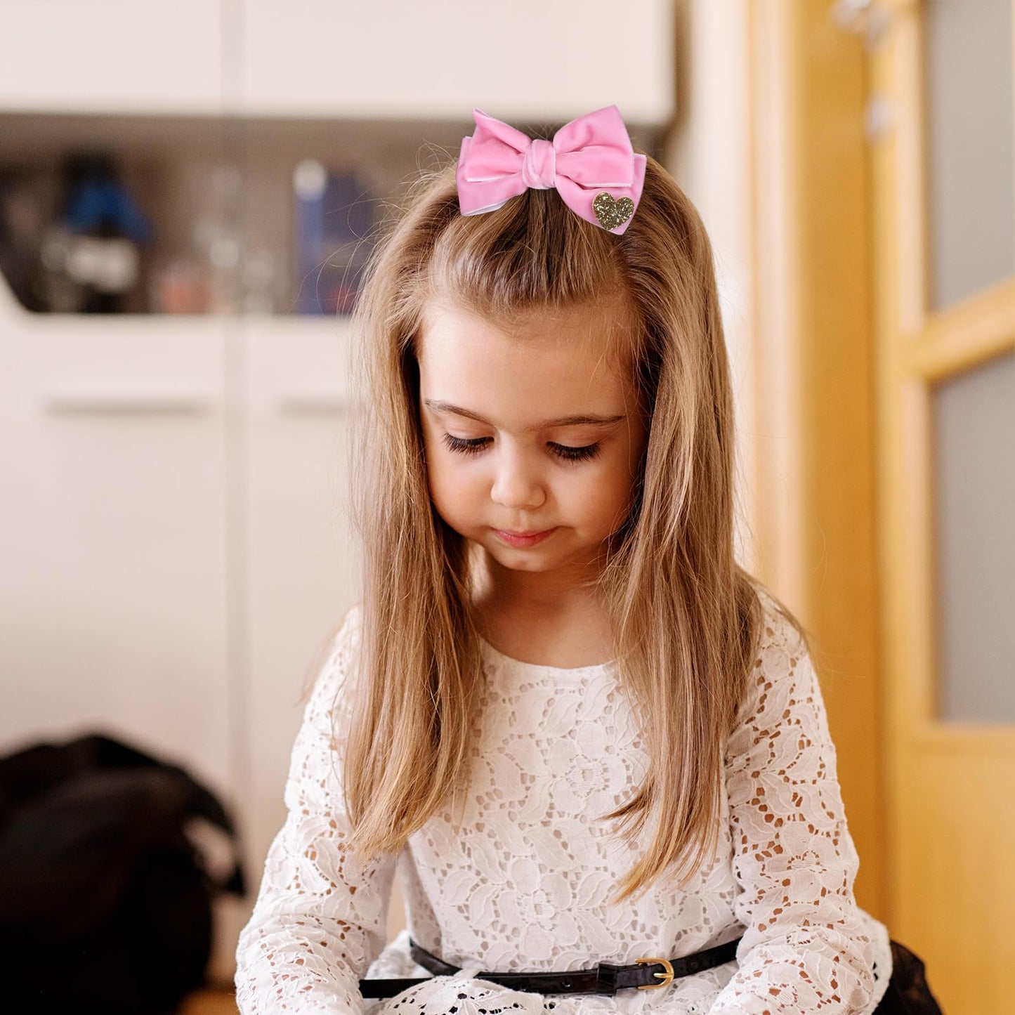 Pink Velvet Hair Bows Cute Christmas Valentine School Hair Clips Handmade New Year Hair Accessories For Kids Girls Infants Toddl