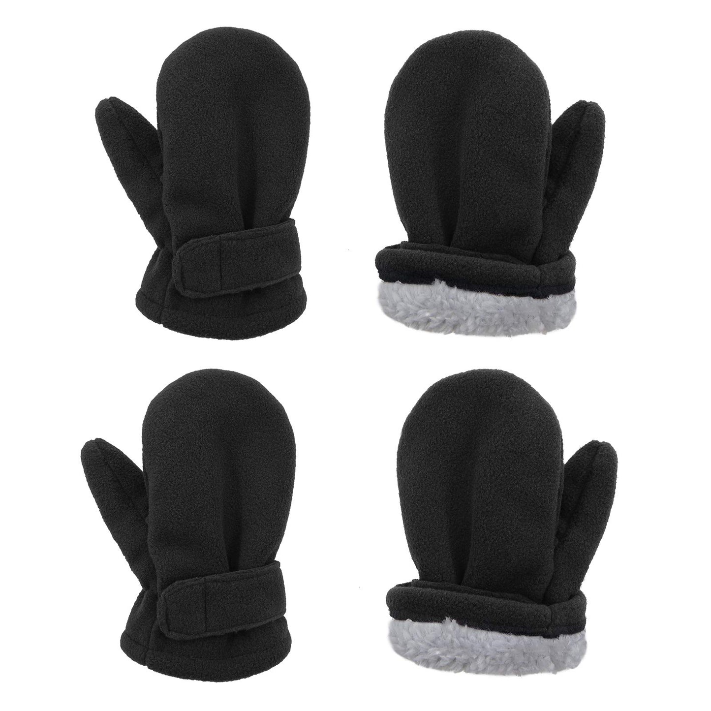 2 Pairs Toddler Mittens Unisex Lined Fleece Gloves Winter Warm Kids Mitten For Baby Boys And Girls 2Black