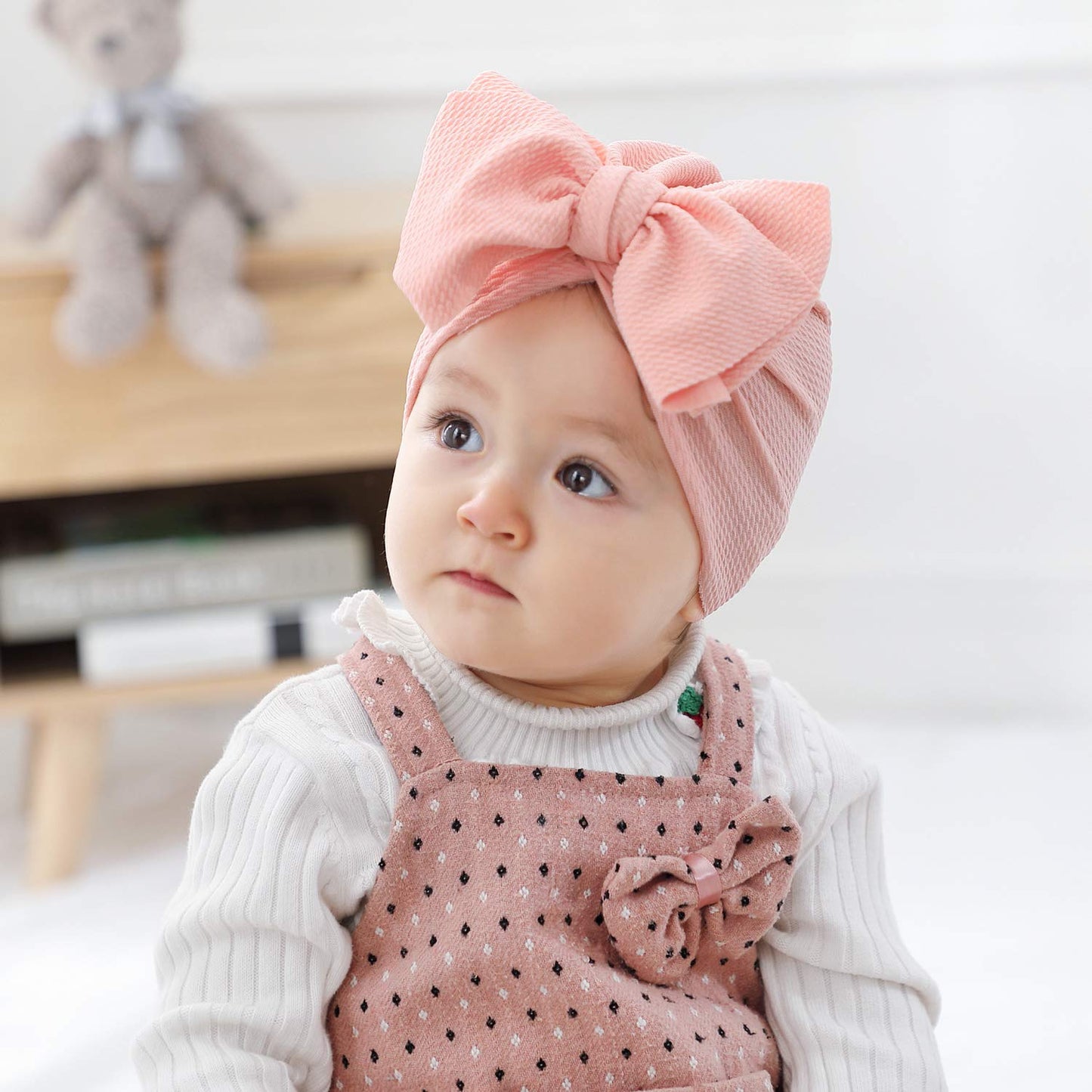 Insowni 8 Pack Solid Large Turban Hat Cap Beanie Bonnet With Big Hair Bow Hospital Baby Hats Knot Headwraps Turbans For Newborn